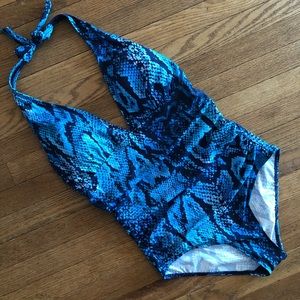 Gottex Spring Collection One Piece Swimsuit Snake Skin Blue Size 12